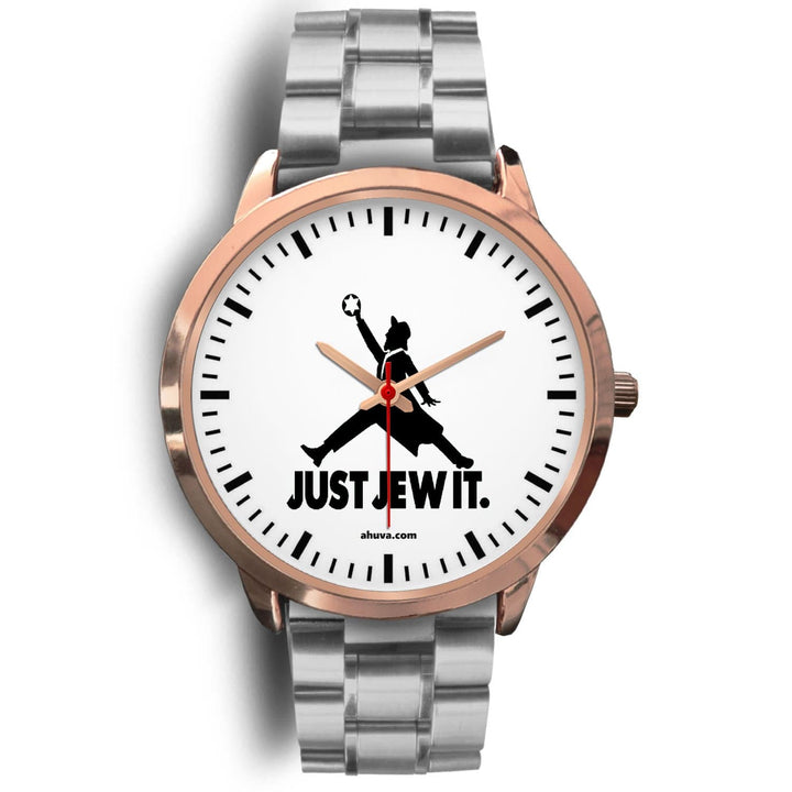 Just Jew It. Watch - Rose Gold Rose Gold Watch Mens 40mm Silver Metal Link 
