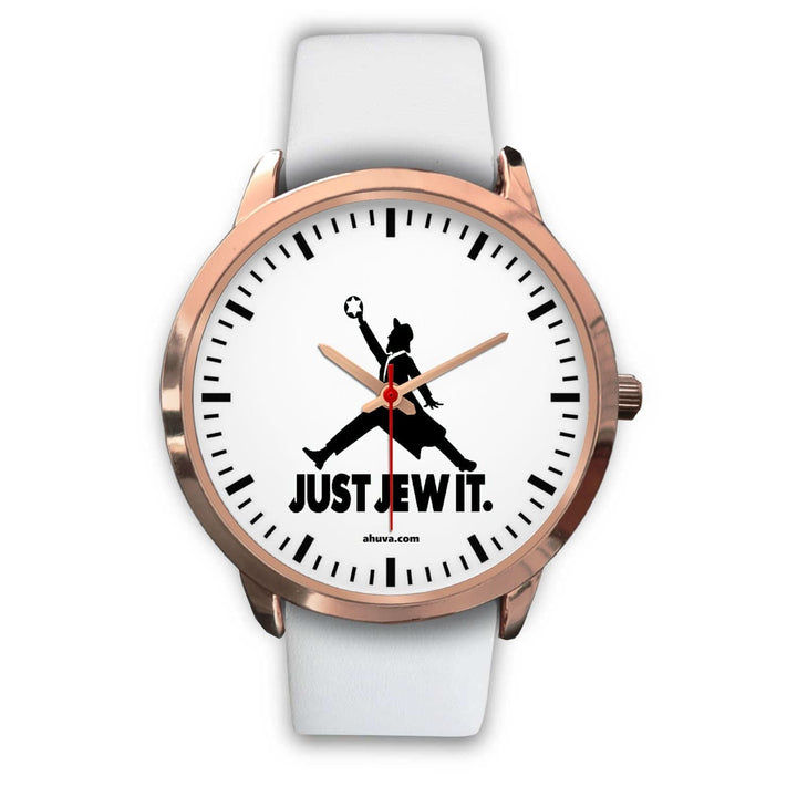 Just Jew It. Watch - Rose Gold Rose Gold Watch Mens 40mm White Leather 