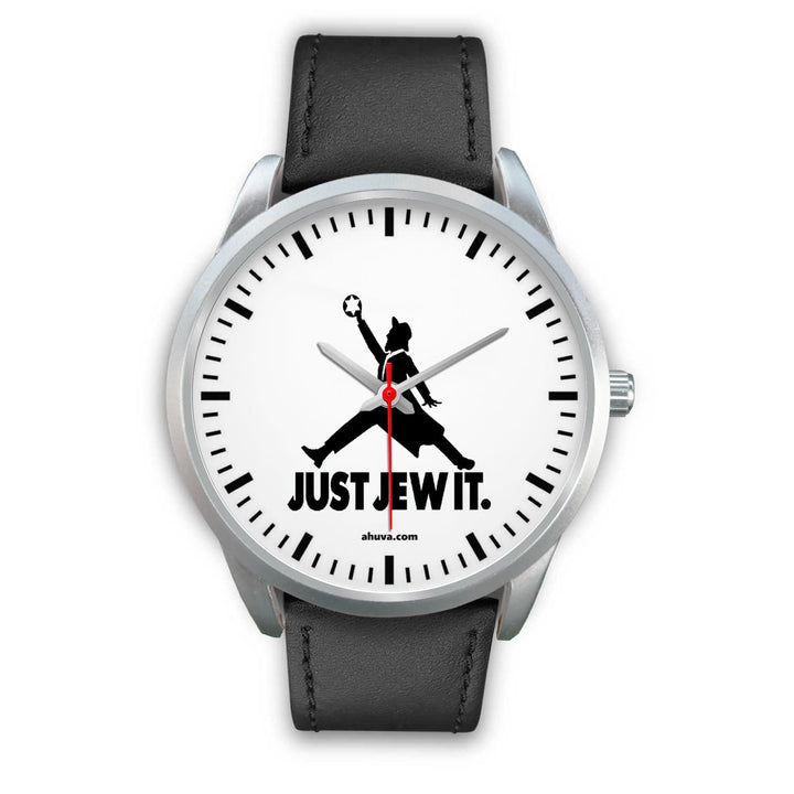 Just Jew It. Watch - Silver Silver Watch Mens 40mm Black Leather 