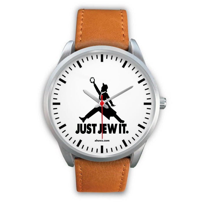 Just Jew It. Watch - Silver Silver Watch Mens 40mm Brown Leather 