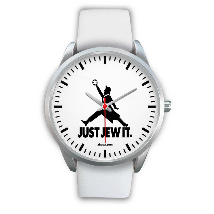 Just Jew It. Watch - Silver Silver Watch Mens 40mm White Leather 