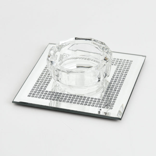 Crystal Candle Holder With Silver Glitter Print 3.5"-0
