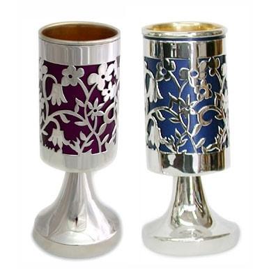 Kiddush Cup On Stem Colored Blue 