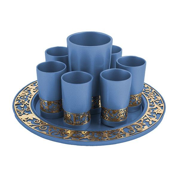 Kiddush Set - Metal Cutout - Blue 