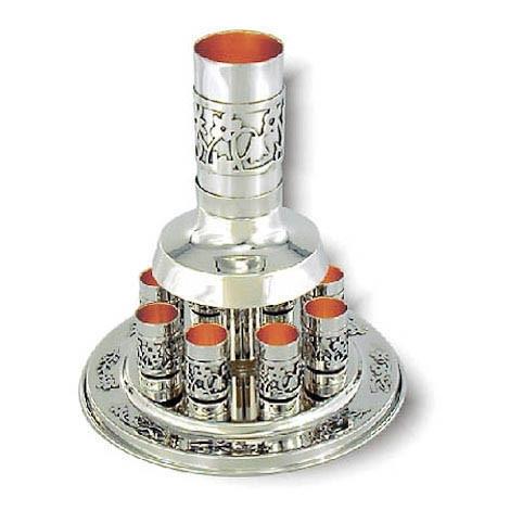 Silver Wine Fountain with Large Kiddush Cup