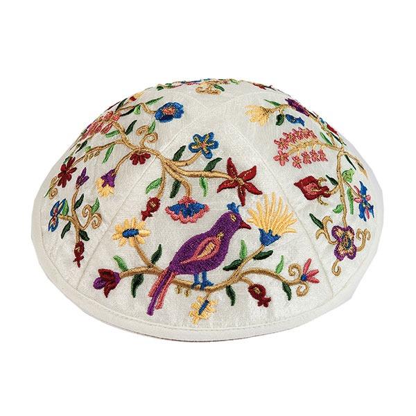 Kippah - Embroidered - Birds - Multicolor 