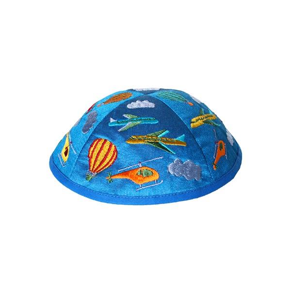 Kippah - Embroidered - Children - Airplanes Blue 