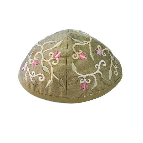 Kippah - Embroidered - Flowers - Gold 