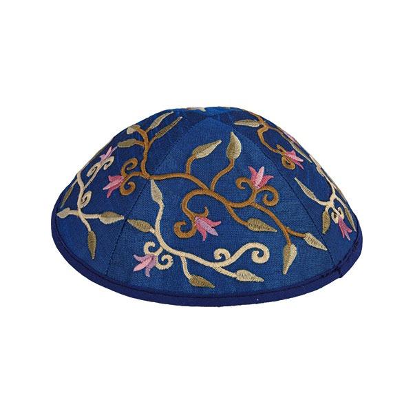 Kippah - Embroidered - Flowers - Light Blue 