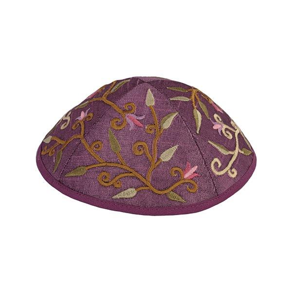 Kippah - Embroidered - Flowers - Purple 