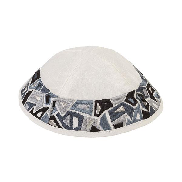 Kippah - Embroidered - Geometry Black + Gray 