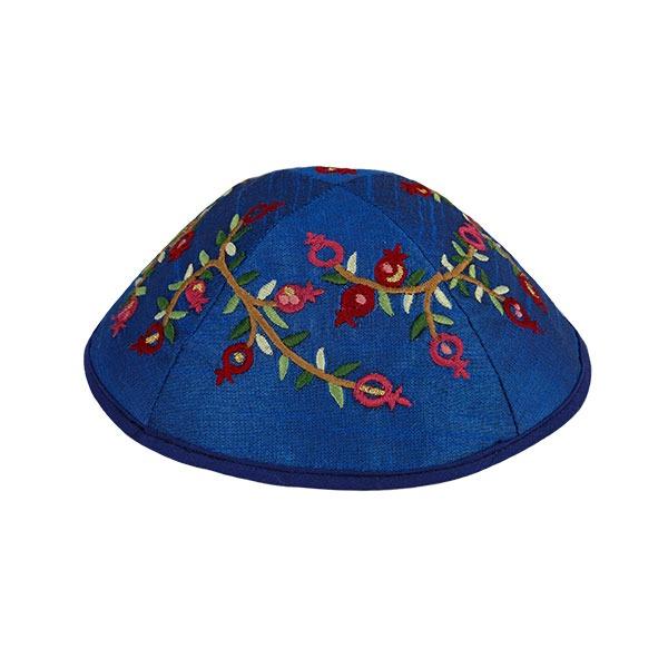 Kippah - Embroidered - Pomegranates - Light Blue 