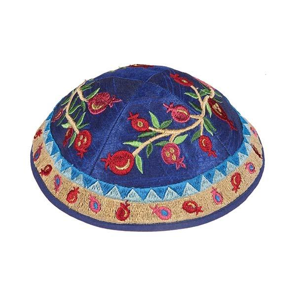 Kippah - Embroidered - Pomegranates - Multicolor 