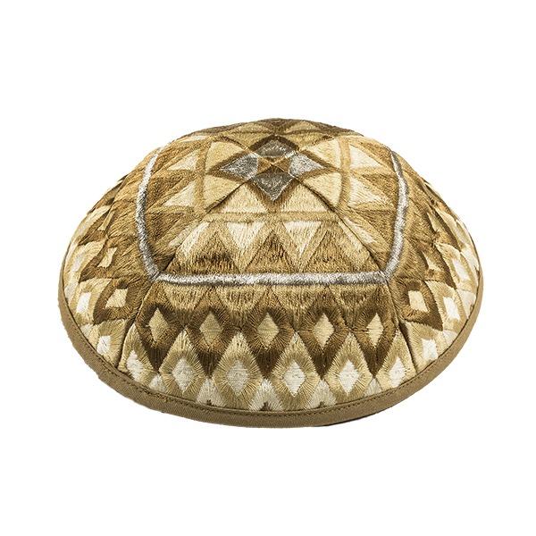 Kippah - Embroidered - Squares - Gold 