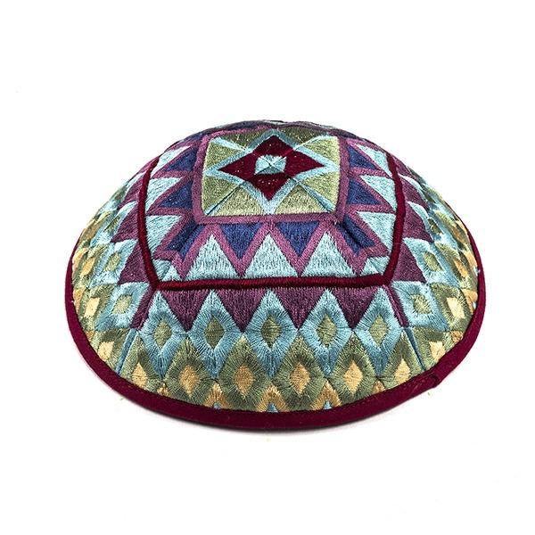 Kippah - Embroidered - Squares - Multicolor 