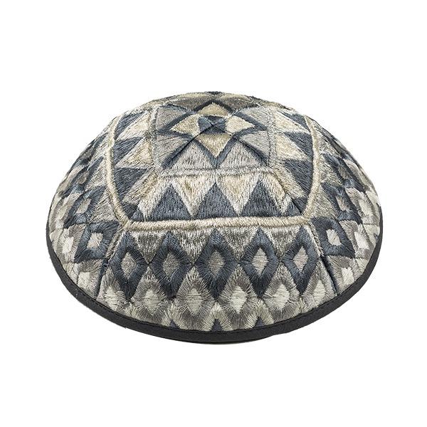 Kippah - Embroidered - Squares - Silver 