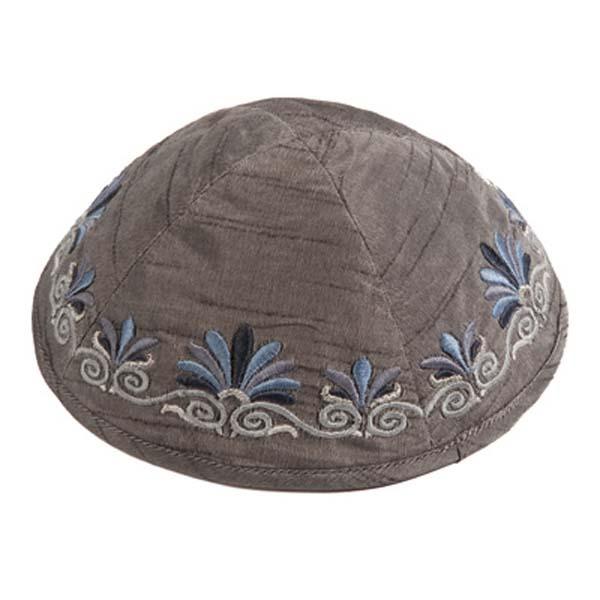 Kippah - Embroidered - Wave - Gray 