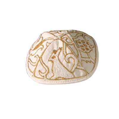 Kippah Hand Embroidered - Animals - Gold 