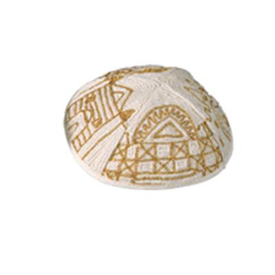 Kippah Hand Embroidered - Jerusalem - Gold 