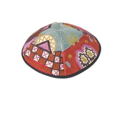 Kippah Hand Embroidered - Jerusalem Multicolor 