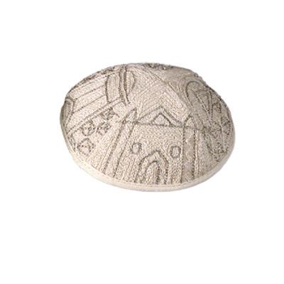 Kippah Hand Embroidered - Jerusalem - Silver 