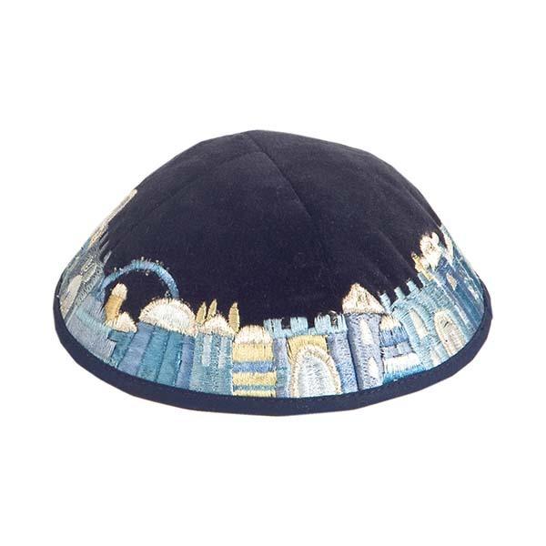 Kippah - Velvet + Embroidered - Blue 