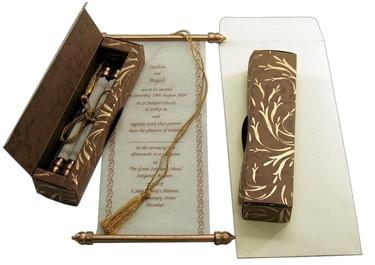 Laced, Bowed & Boxed Scroll Invitations 3.75 x 8.5" Colors 