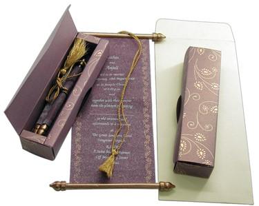 Laced, Bowed & Boxed Scroll Invitations 3.75 x 8.5" Colors Light Purple 