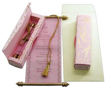 Laced, Bowed & Boxed Scroll Invitations 3.75 x 8.5" Colors Pink 
