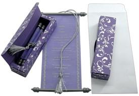 Laced, Bowed & Boxed Scroll Invitations 3.75 x 8.5" Colors Purple 