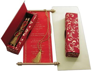 Laced, Bowed & Boxed Scroll Invitations 3.75 x 8.5" Colors Red 