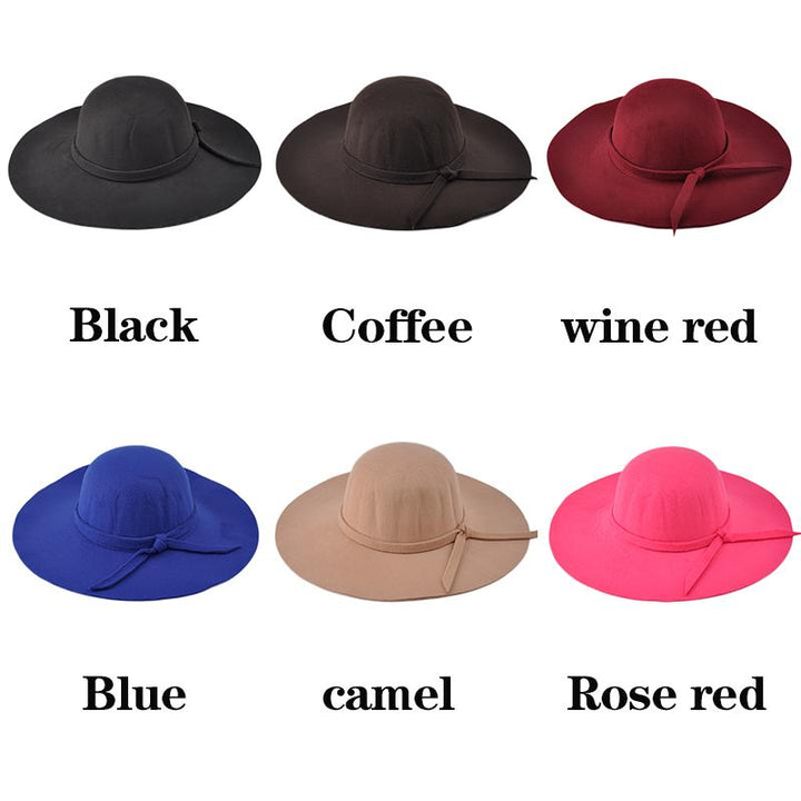 Lady's Wide Brim Wool Felt Fedora Hat In 6 Colors Headwear 