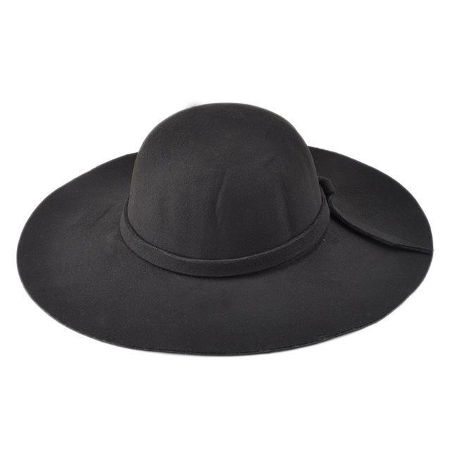 Lady's Wide Brim Wool Felt Fedora Hat In 6 Colors Headwear black 