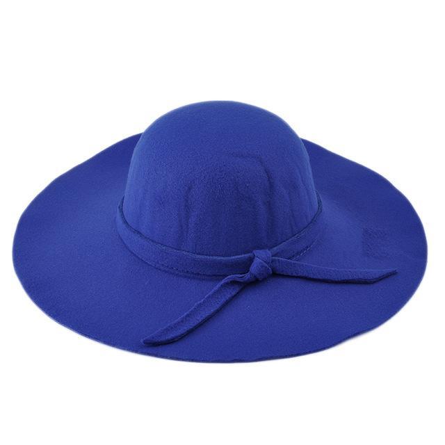 Lady's Wide Brim Wool Felt Fedora Hat In 6 Colors Headwear blue 
