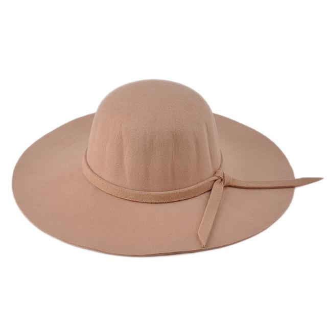 Lady's Wide Brim Wool Felt Fedora Hat In 6 Colors Headwear camel 