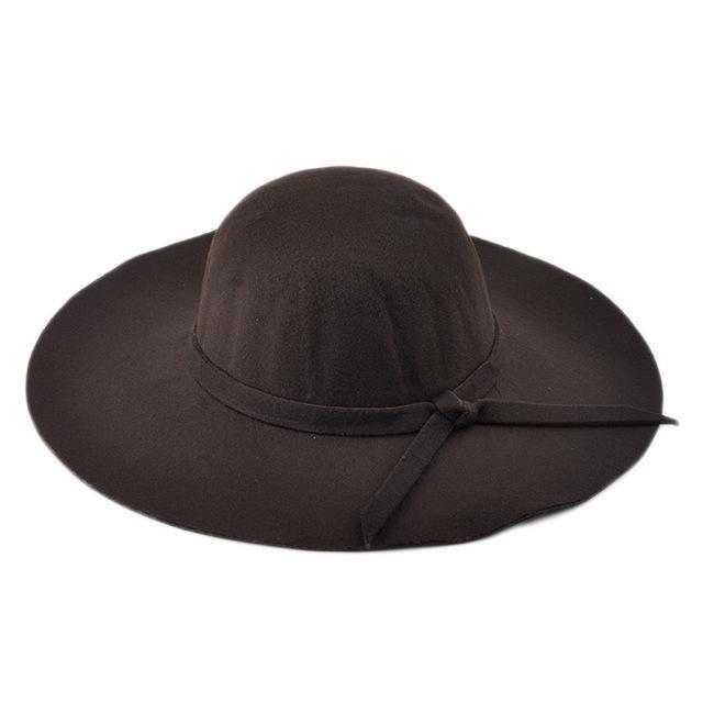 Lady's Wide Brim Wool Felt Fedora Hat In 6 Colors Headwear coffee 