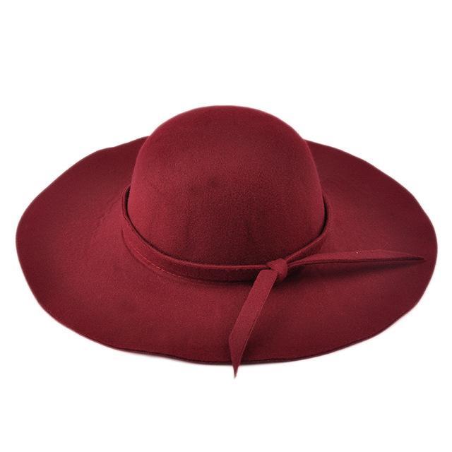 Lady's Wide Brim Wool Felt Fedora Hat In 6 Colors Headwear red 