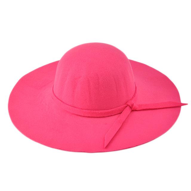 Lady's Wide Brim Wool Felt Fedora Hat In 6 Colors Headwear rose 