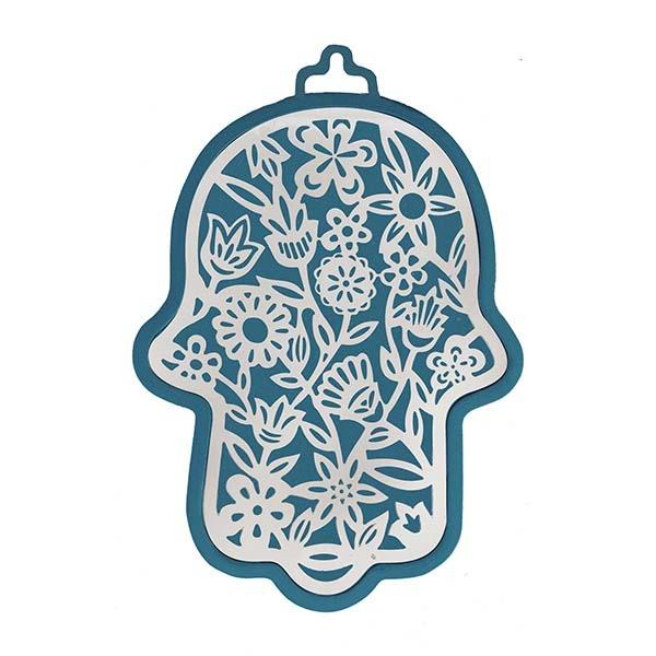 Large Blue Hamsa + Metal Cutout - Flowers 