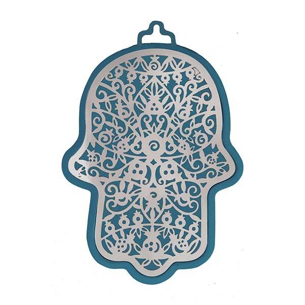 Large Blue Hamsa + Metal Cutout - Pomegranates 