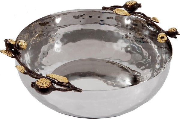Large Bowl In Stainless Steel With Golden Pomegranates 
