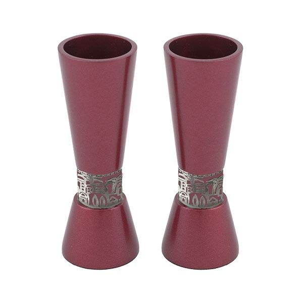 Large Candlesticks + Metal Cutout Jerusalem - Maroon 