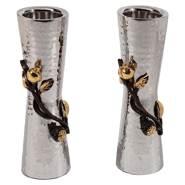 Large Candlesticks - Stainless Steel + Pomegranates 