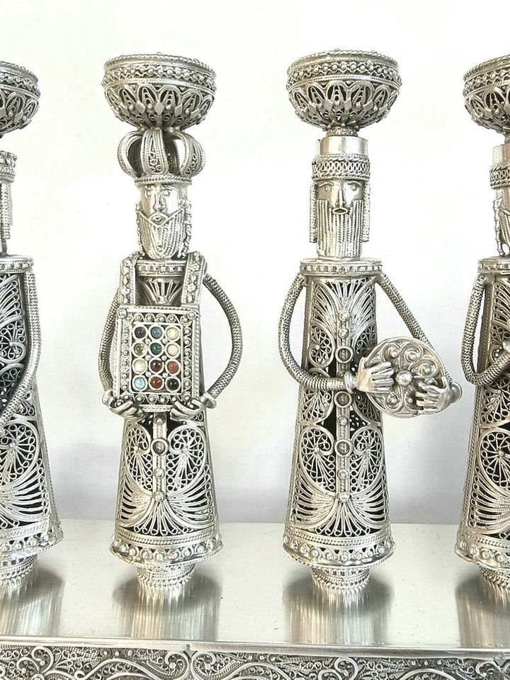 Large Hand-crafted Klezmer Menorah Filigree Art Menorah 