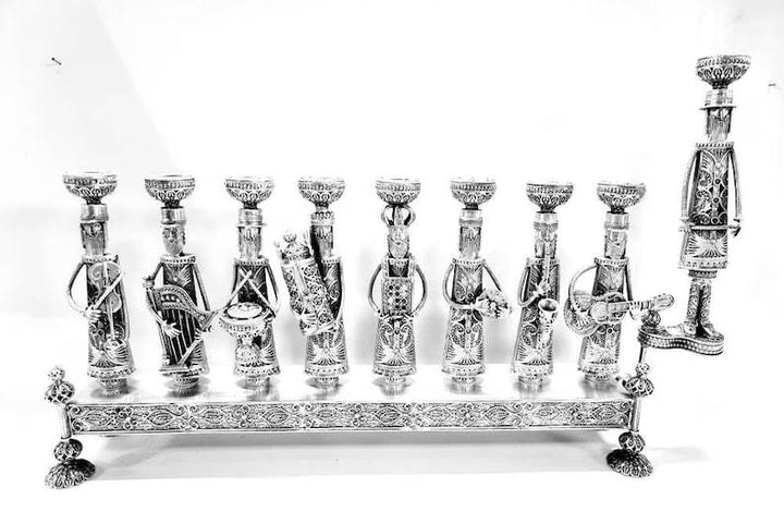 Large Hand-crafted Klezmer Menorah Filigree Art Menorah 