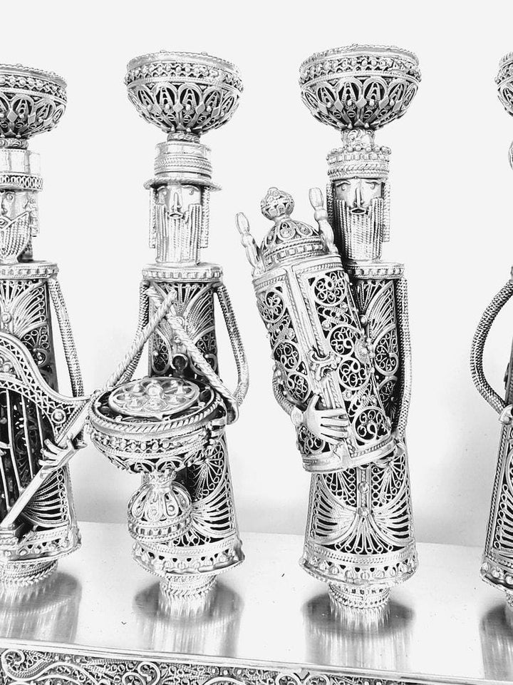 Large Hand-crafted Klezmer Menorah Filigree Art Menorah 