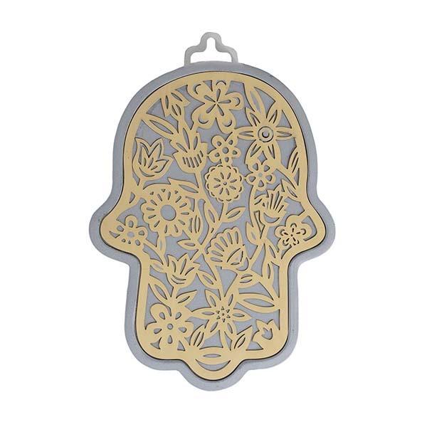 Large Silver Hamsa + Metal Cutout Brass - Flowers 