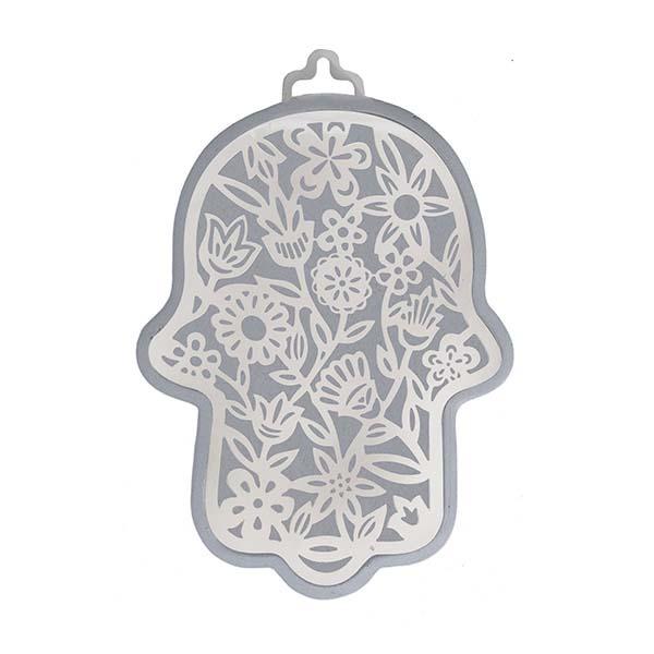 Large Silver Hamsa + Metal Cutout - Flowers 