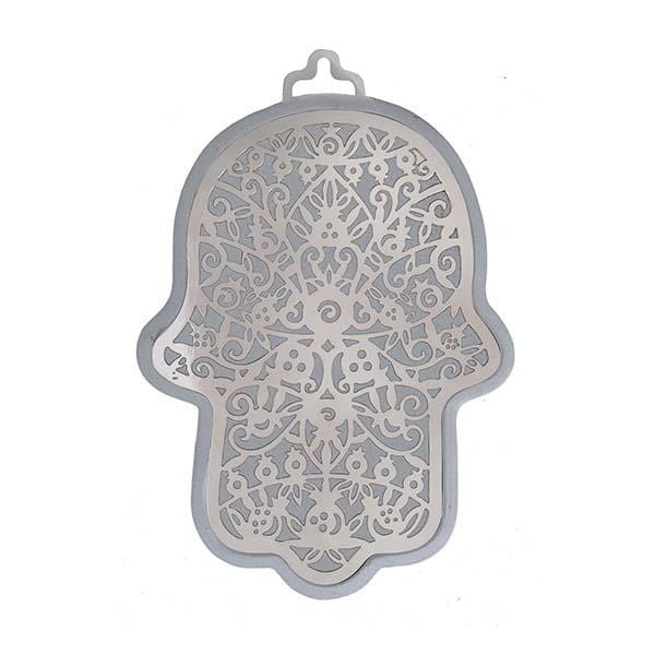 Large Silver Hamsa + Metal Cutout - Pomegranates 