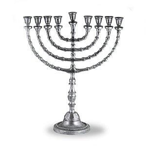 Large Traditional Menorah uses Candles or Oil - Silver 